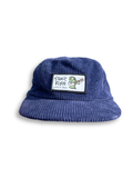 Blue corduroy hat with a patch on a white background