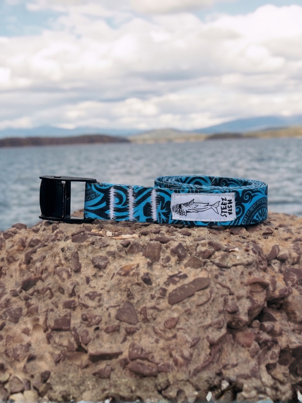 blue polynesian cam-strap belt