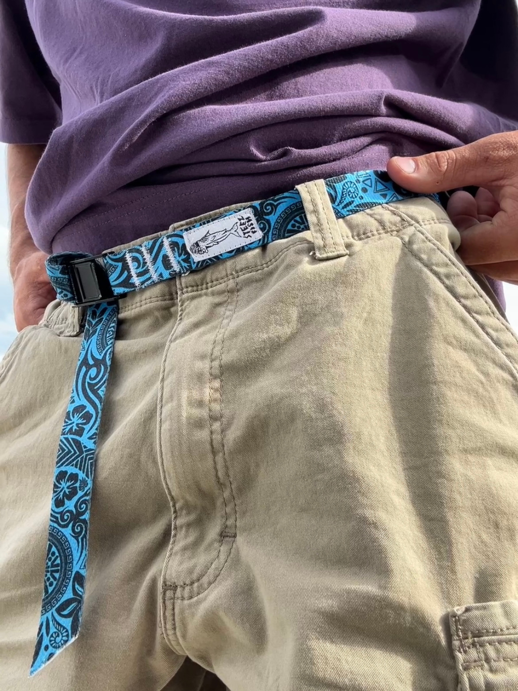 blue polynesian cam-strap belt