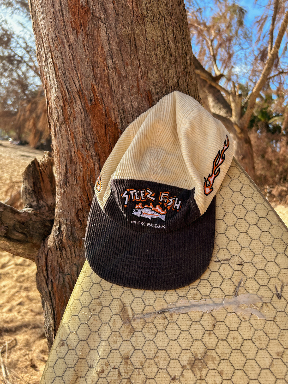 “on fire for Jesus” corduroy hat