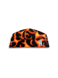 Flame-patterned skull cap beanie on a white background