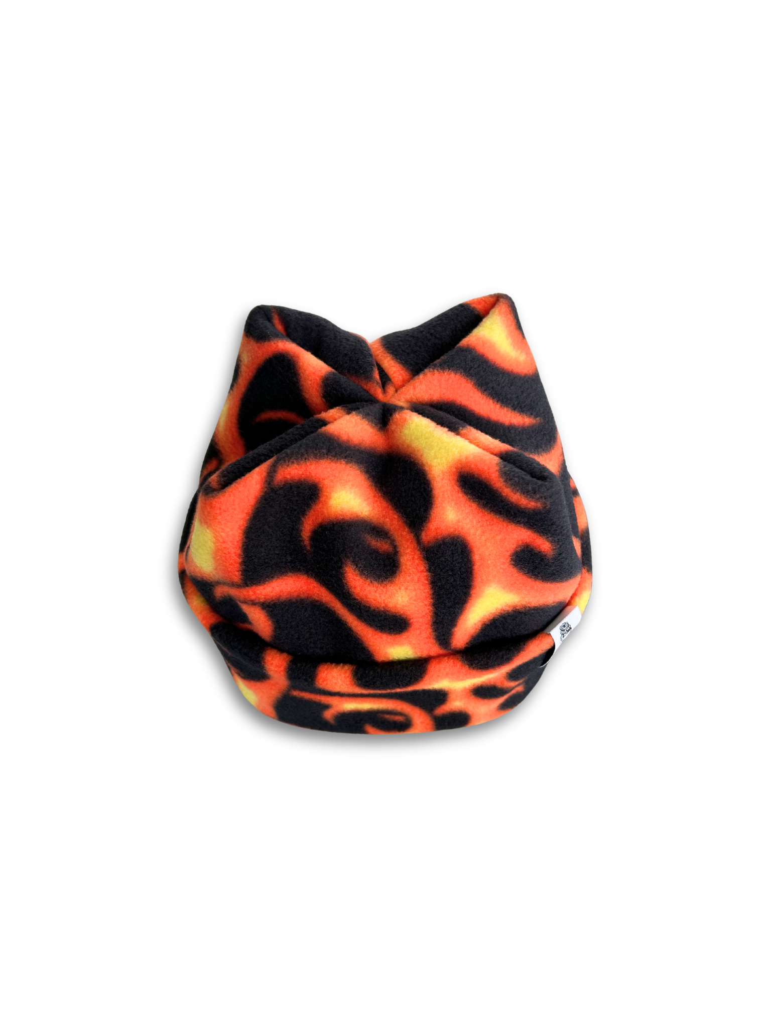 Flames fleece beanie with white fish tag