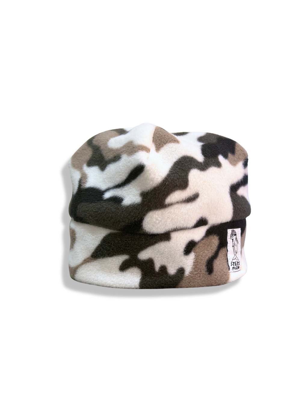 White and black Camouflage-patterned skull cap beanie