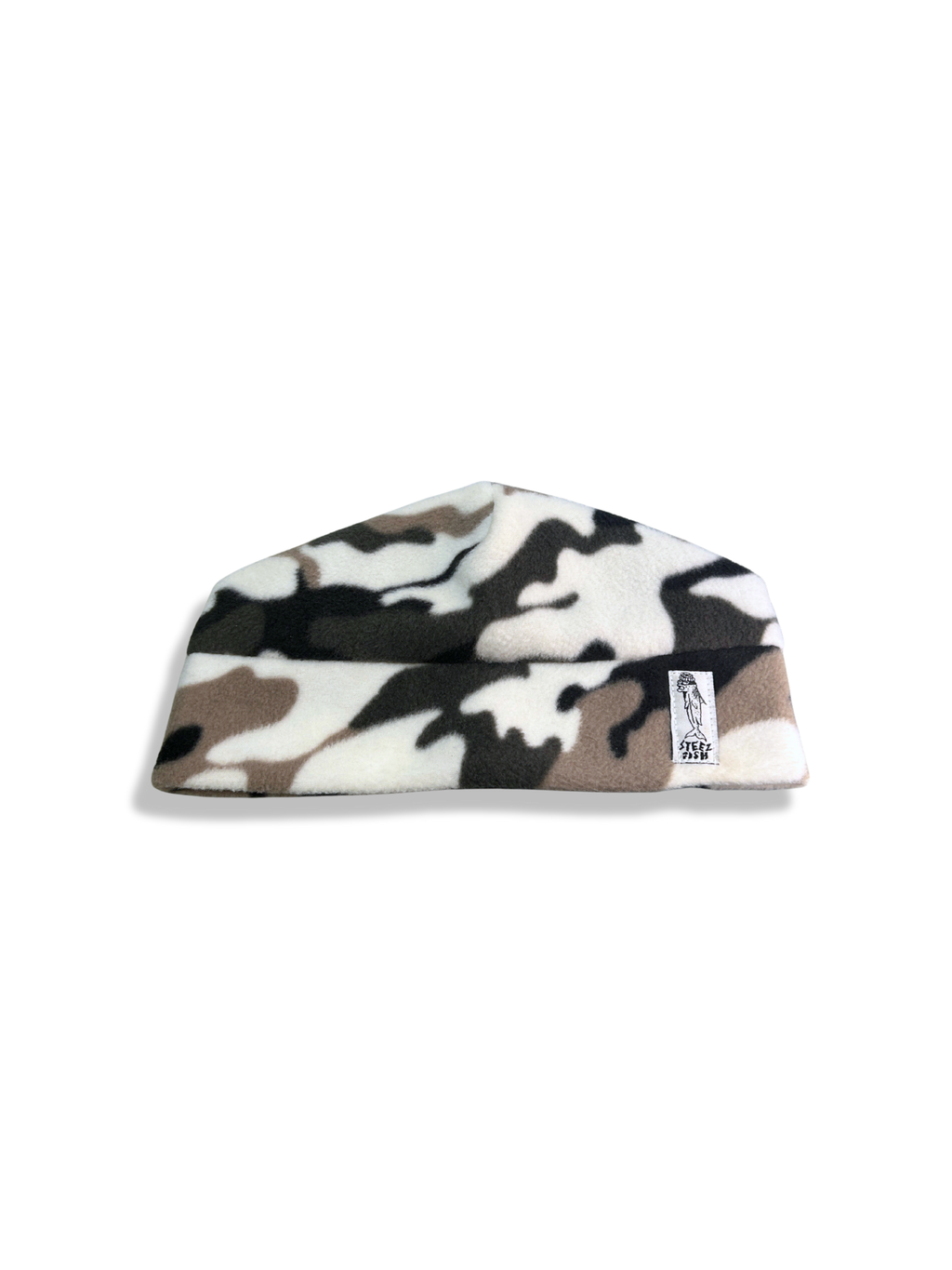 White and black Camouflage-patterned skull cap beanie